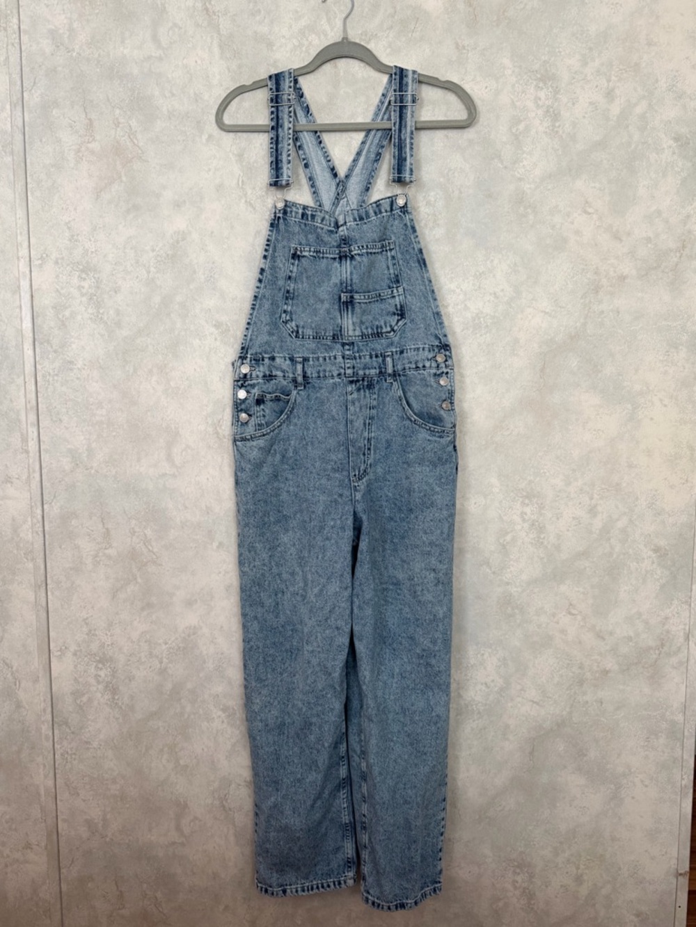 We The Free Light Blue Acid-Wash Denim Overalls
